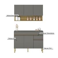 Kit Balcão De Pia Com Tampo E Aereo 120 Cm 6 Portas 1 Gaveta Line Gris gris cp freijó