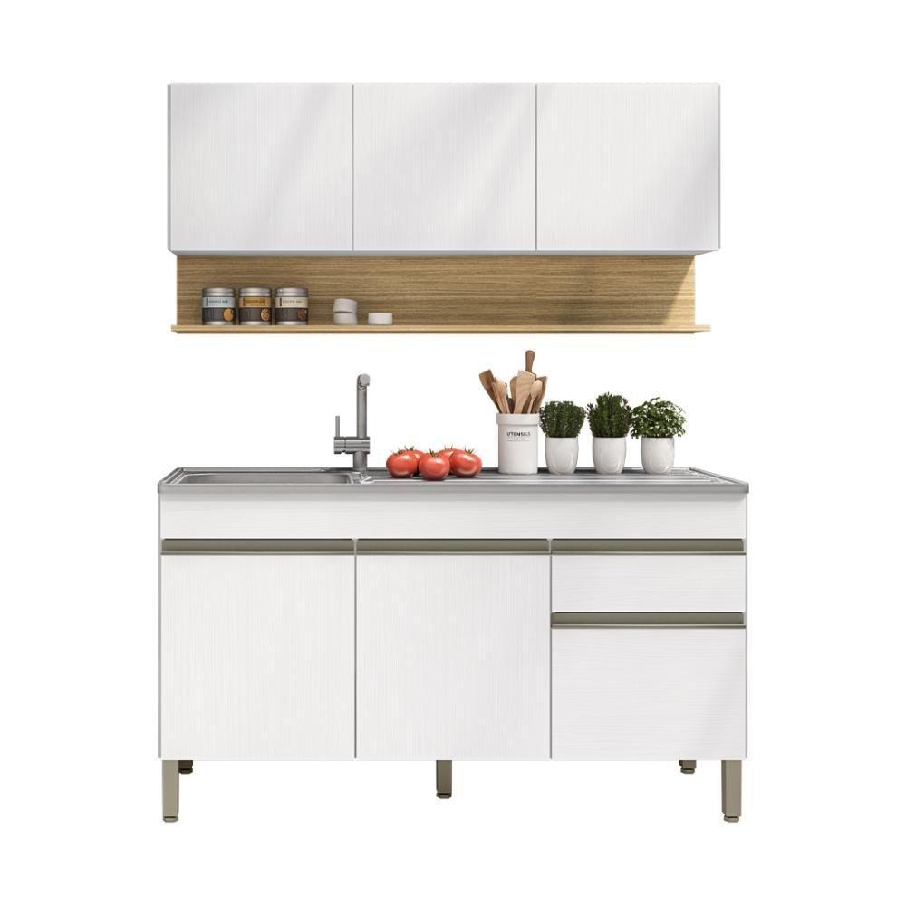 Kit Balcão De Pia Sem Tampo E Aereo 150 Cm 6 Portas 1 Gaveta Line Supremo supremo cp freijó - 1