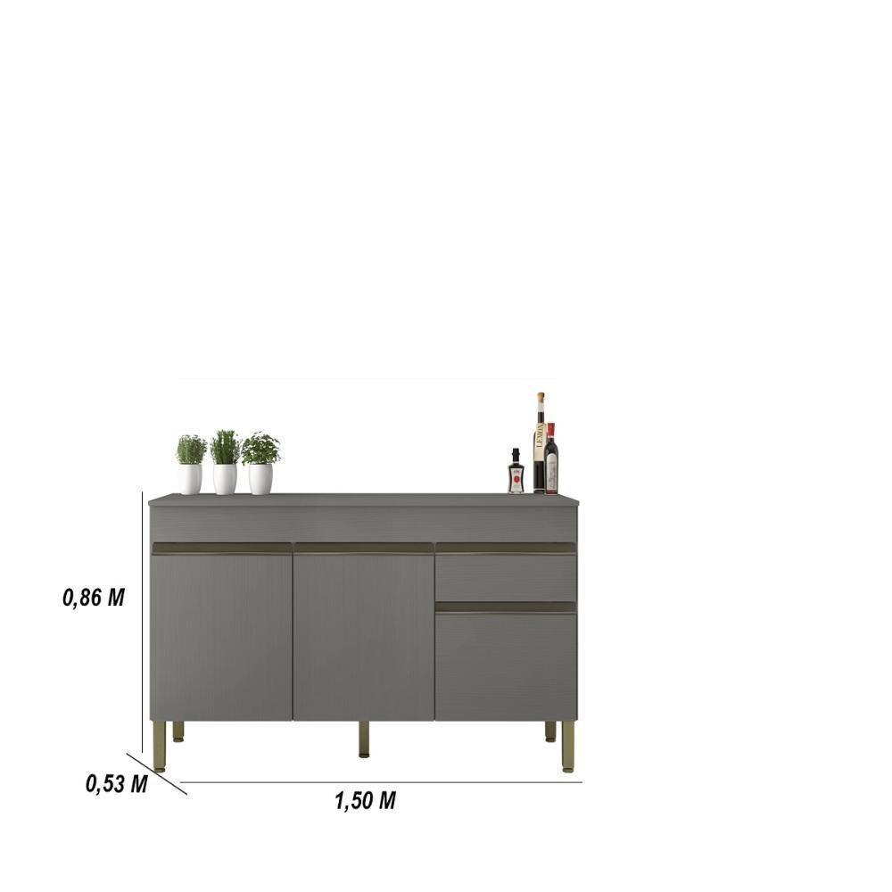 Kit Balcão De Pia Com Tampo E Aereo 150 Cm 6 Portas 1 Gaveta Line Gris gris cp freijó - 7