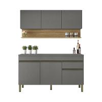 Kit Balcão De Pia Com Tampo E Aereo 150 Cm 6 Portas 1 Gaveta Line Gris gris cp freijó - 5