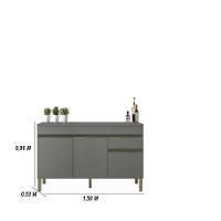 Kit Balcão De Pia Com Tampo E Aereo 150 Cm 6 Portas 1 Gaveta Line Gris gris cp freijó - 7