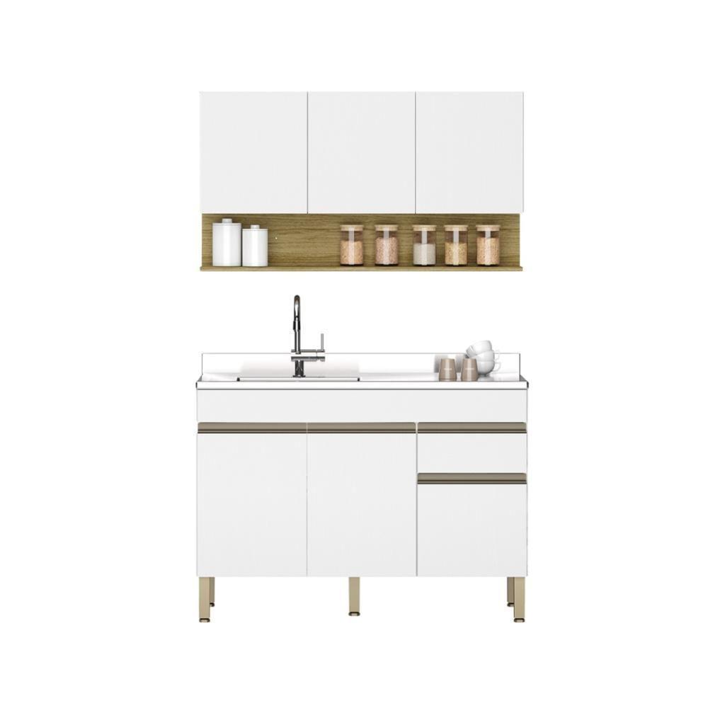 Kit Balcão De Pia Sem Tampo E Aereo 120 Cm 6 Portas 1 Gaveta Line Supremo supremo cp freijó - 1