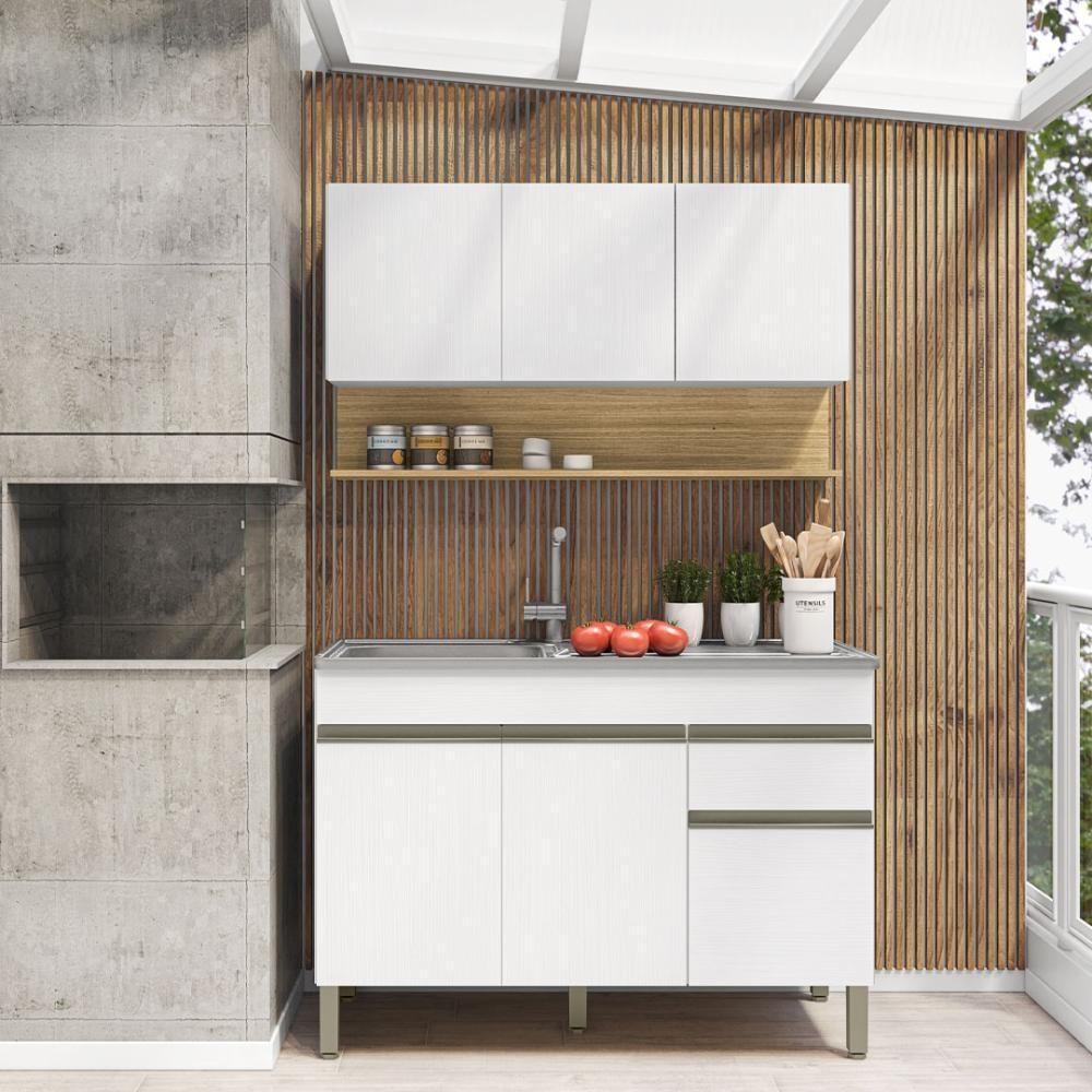 Kit Balcão De Pia Sem Tampo E Aereo 120 Cm 6 Portas 1 Gaveta Line Supremo supremo cp freijó - 2