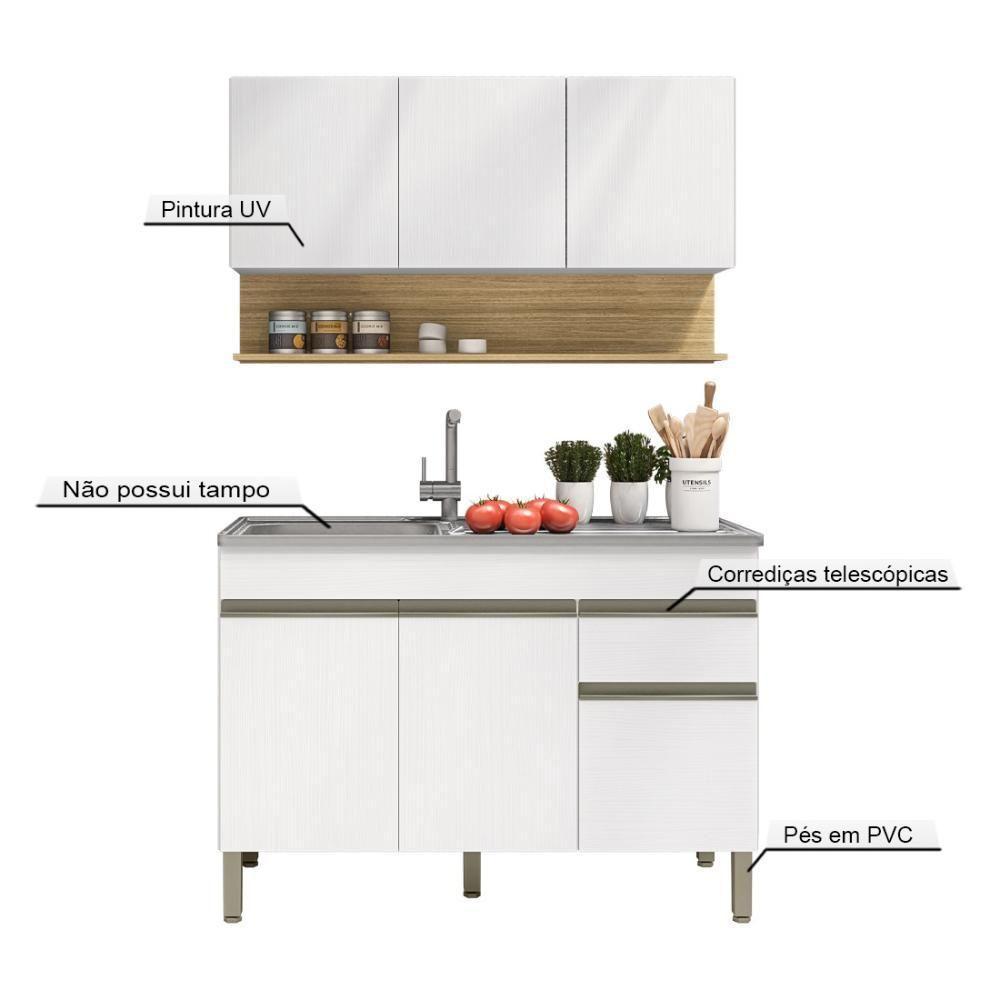 Kit Balcão De Pia Sem Tampo E Aereo 120 Cm 6 Portas 1 Gaveta Line Supremo supremo cp freijó - 4