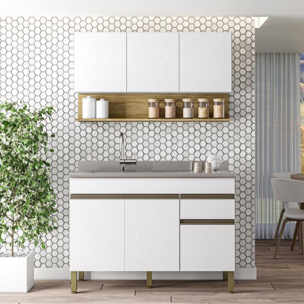 Kit Balcão De Pia Sem Tampo E Aereo 120 Cm 6 Portas 1 Gaveta Line Supremo supremo cp freijó - 5