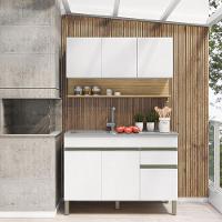 Kit Balcão De Pia Sem Tampo E Aereo 120 Cm 6 Portas 1 Gaveta Line Supremo supremo cp freijó - 2