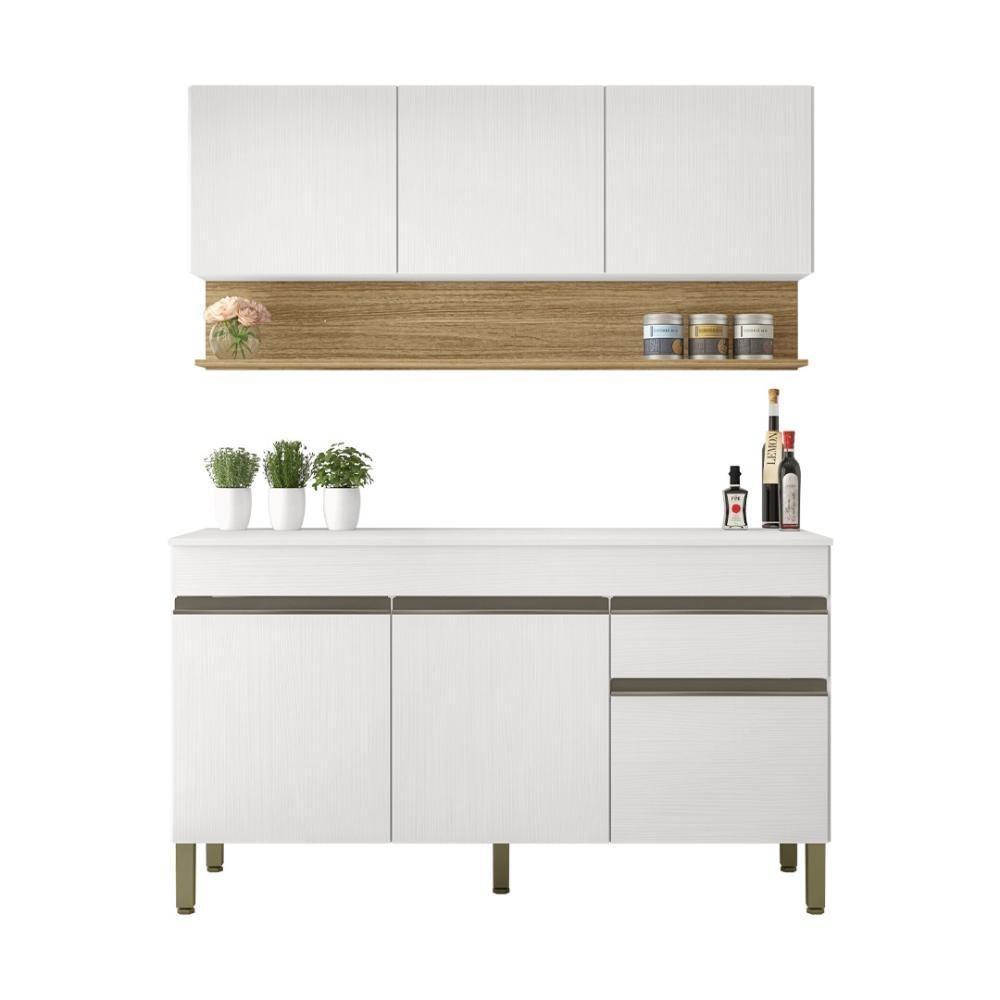 Kit Balcão De Pia Com Tampo E Aereo 150 Cm 6 Portas 1 Gaveta Line Supremo supremo cp freijó - 1