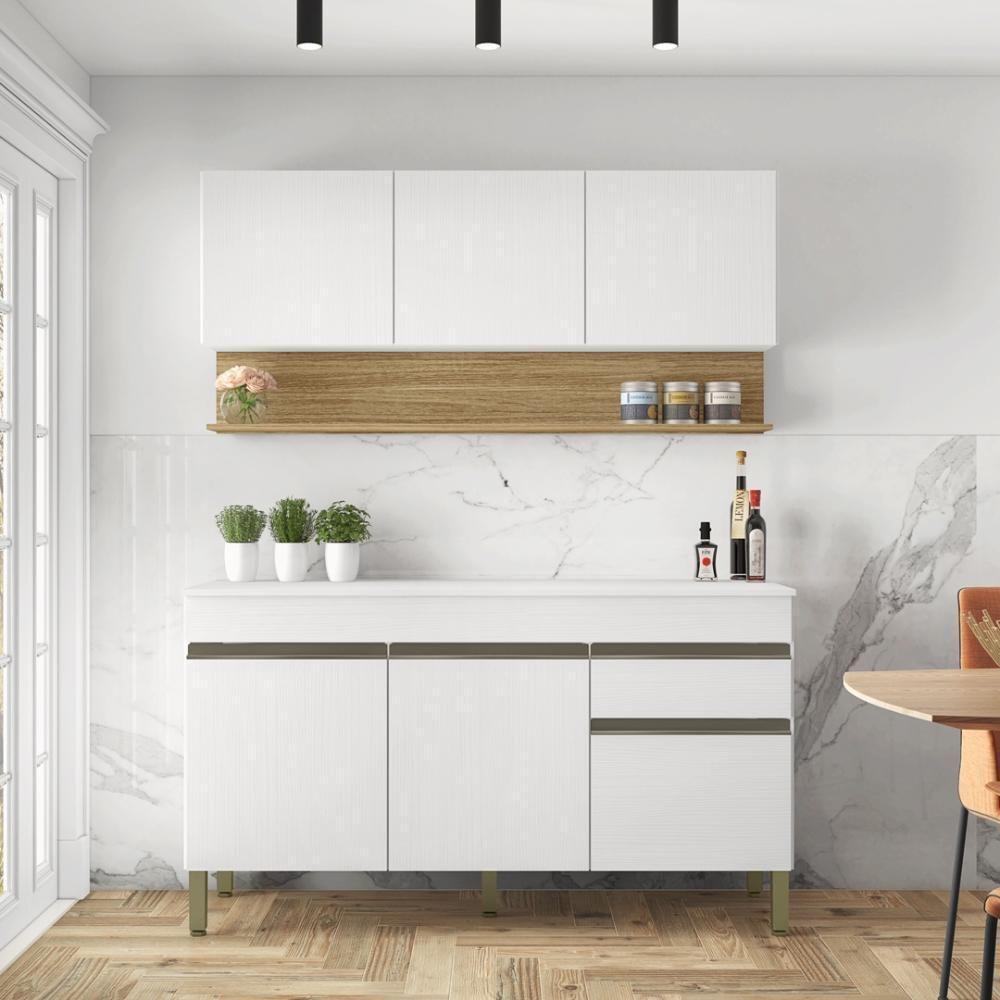 Kit Balcão De Pia Com Tampo E Aereo 150 Cm 6 Portas 1 Gaveta Line Supremo supremo cp freijó - 2