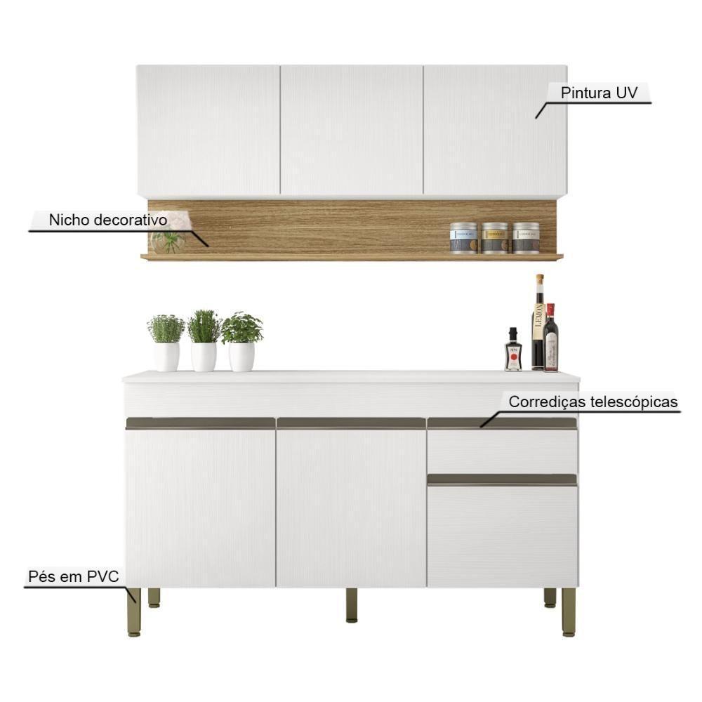 Kit Balcão De Pia Com Tampo E Aereo 150 Cm 6 Portas 1 Gaveta Line Supremo supremo cp freijó - 4