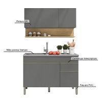 Kit Balcão De Pia Sem Tampo E Aereo 120 Cm 6 Portas 1 Gaveta Line Gris gris cp freijó