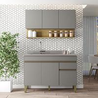 Kit Balcão De Pia Sem Tampo E Aereo 120 Cm 6 Portas 1 Gaveta Line Gris gris cp freijó - 5