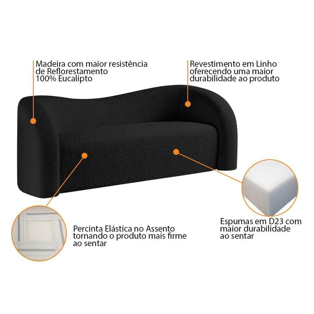 Sofá Curvo 3 Lugares Orgânico Coréia 180cm Linho Preto - 5