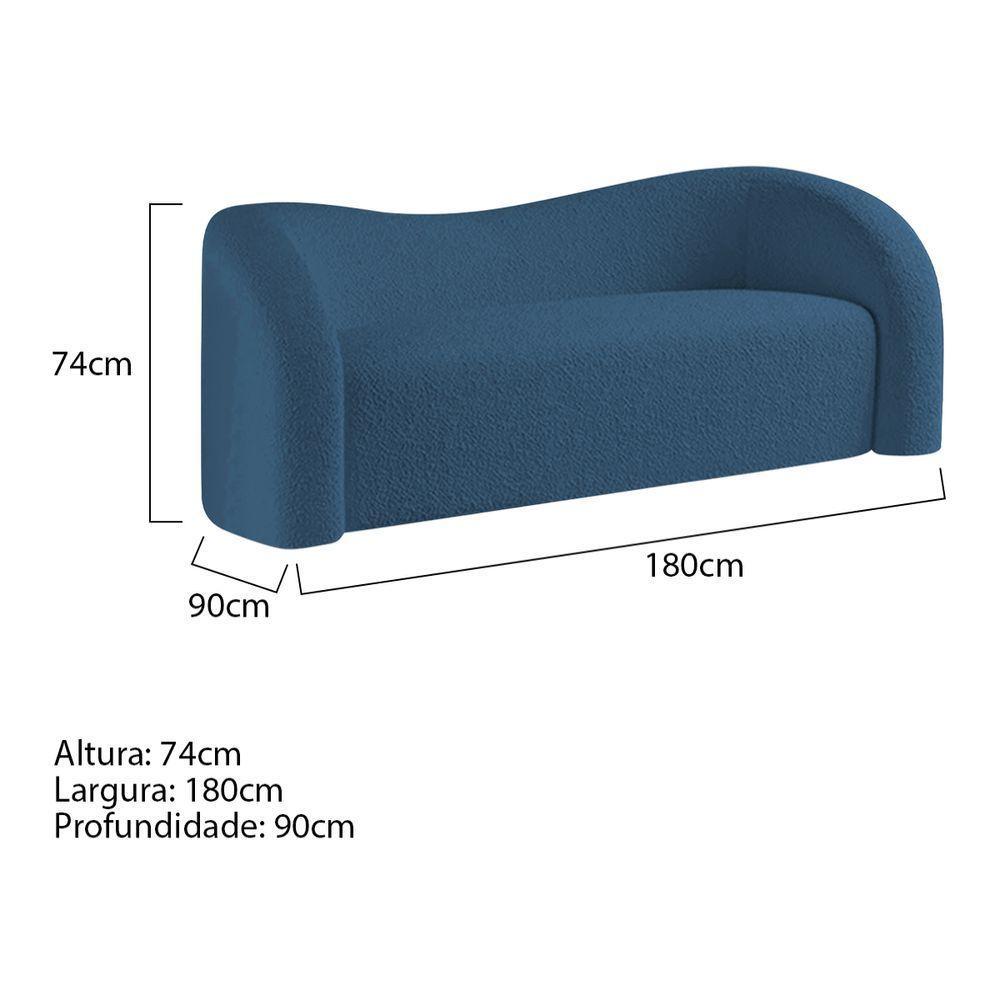 Sofá Curvo 3 Lugares Orgânico Coréia 180cm Linho Azul Royal - 5