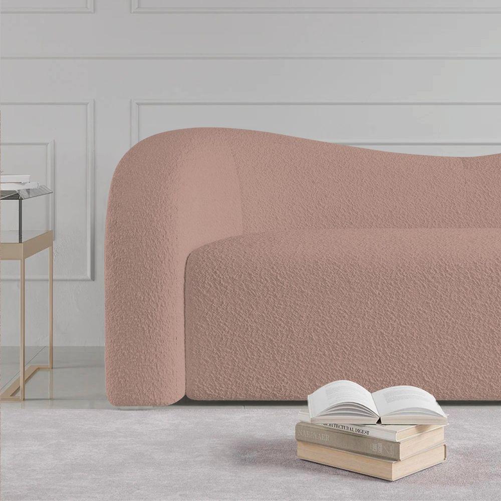 Sofá Curvo 3 Lugares Orgânico Coréia 180cm Linho Rosê - 4