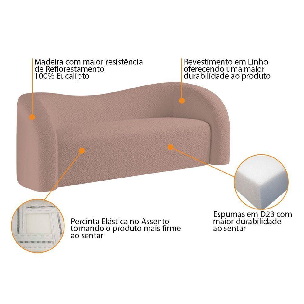 Sofá Curvo 3 Lugares Orgânico Coréia 180cm Linho Rosê - 6
