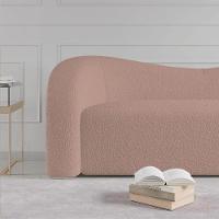 Sofá Curvo 3 Lugares Orgânico Coréia 180cm Linho Rosê