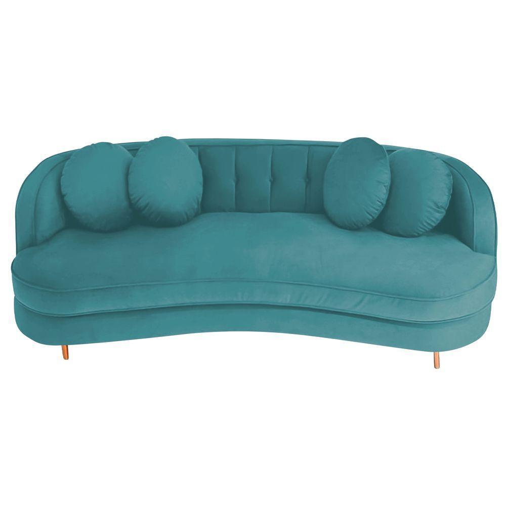 Sofá Curvo 2 Lugares Orgânico Luxo Panamá 140cm Suede Corano Azul Turquesa - 1