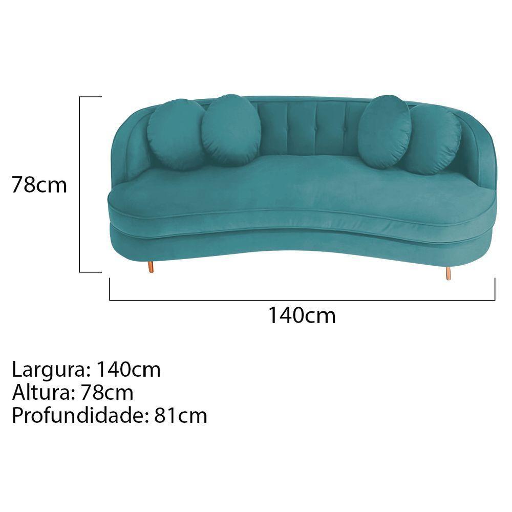 Sofá Curvo 2 Lugares Orgânico Luxo Panamá 140cm Suede Corano Azul Turquesa - 5