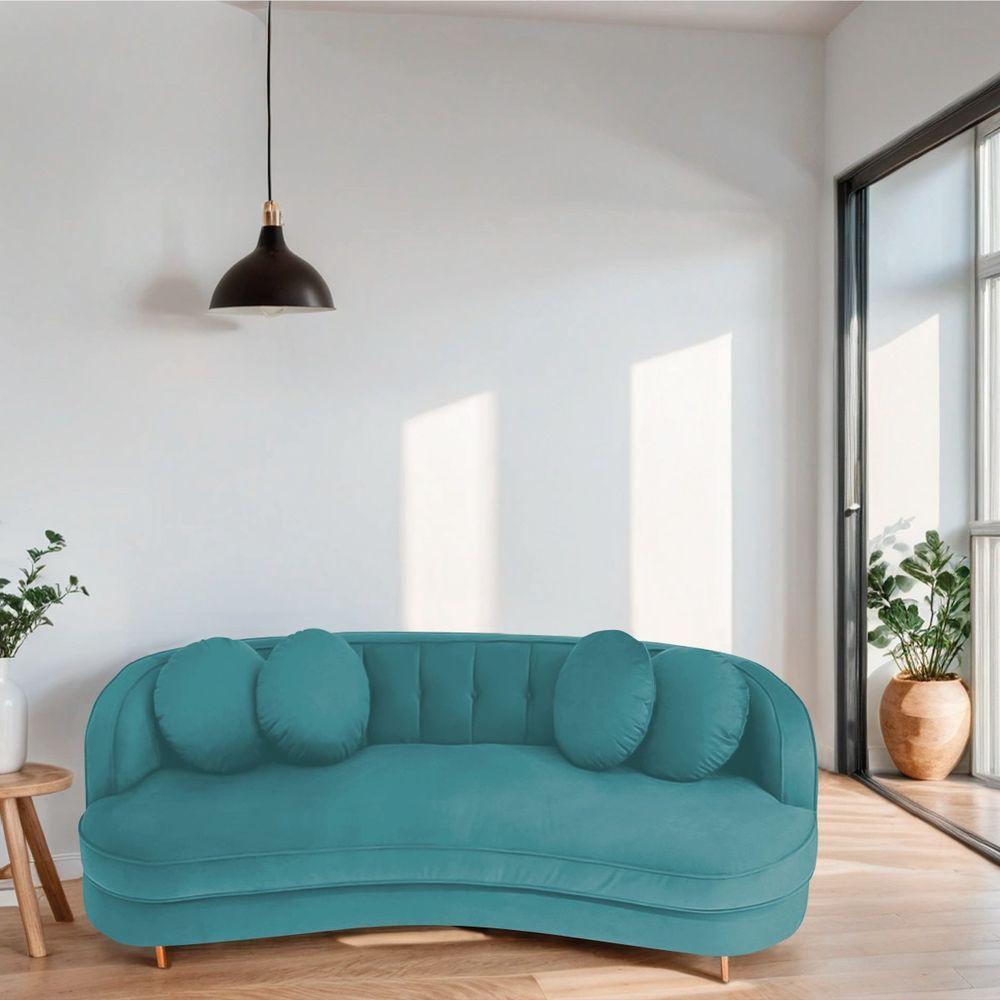 Sofá Curvo 2 Lugares Orgânico Luxo Panamá 140cm Suede Corano Azul Turquesa - 6