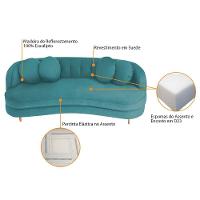 Sofá Curvo 2 Lugares Orgânico Luxo Panamá 140cm Suede Corano Azul Turquesa