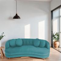Sofá Curvo 2 Lugares Orgânico Luxo Panamá 140cm Suede Corano Azul Turquesa - 6