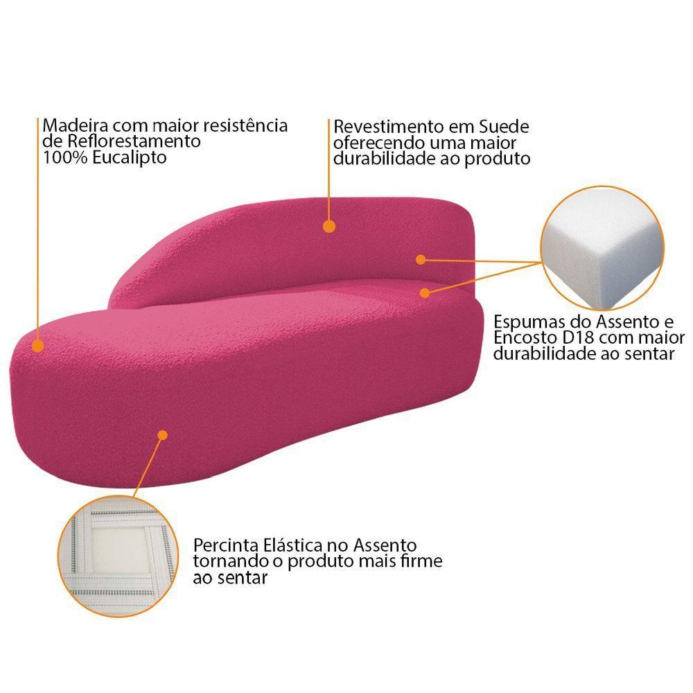 Divã Recamier Curvo Luna 140cm Lado Esquerdo Suede - Doce Sonho Móveis Pink - 6