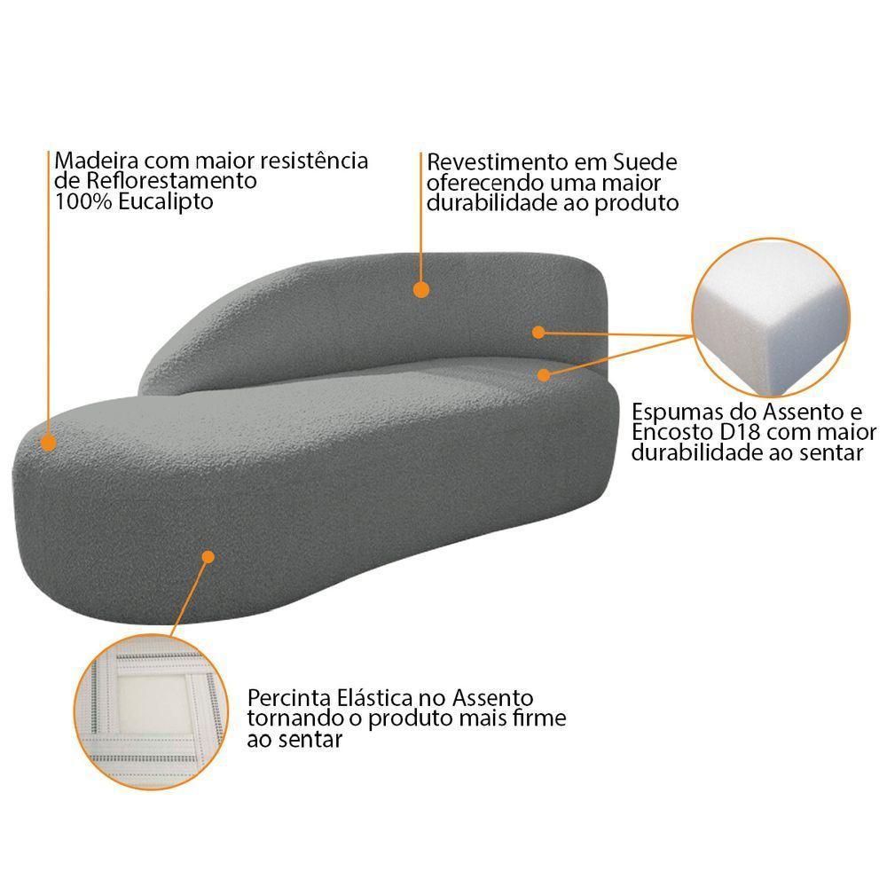 Divã Recamier Curvo Luna 140cm Lado Esquerdo Suede - Doce Sonho Móveis Cinza - 8