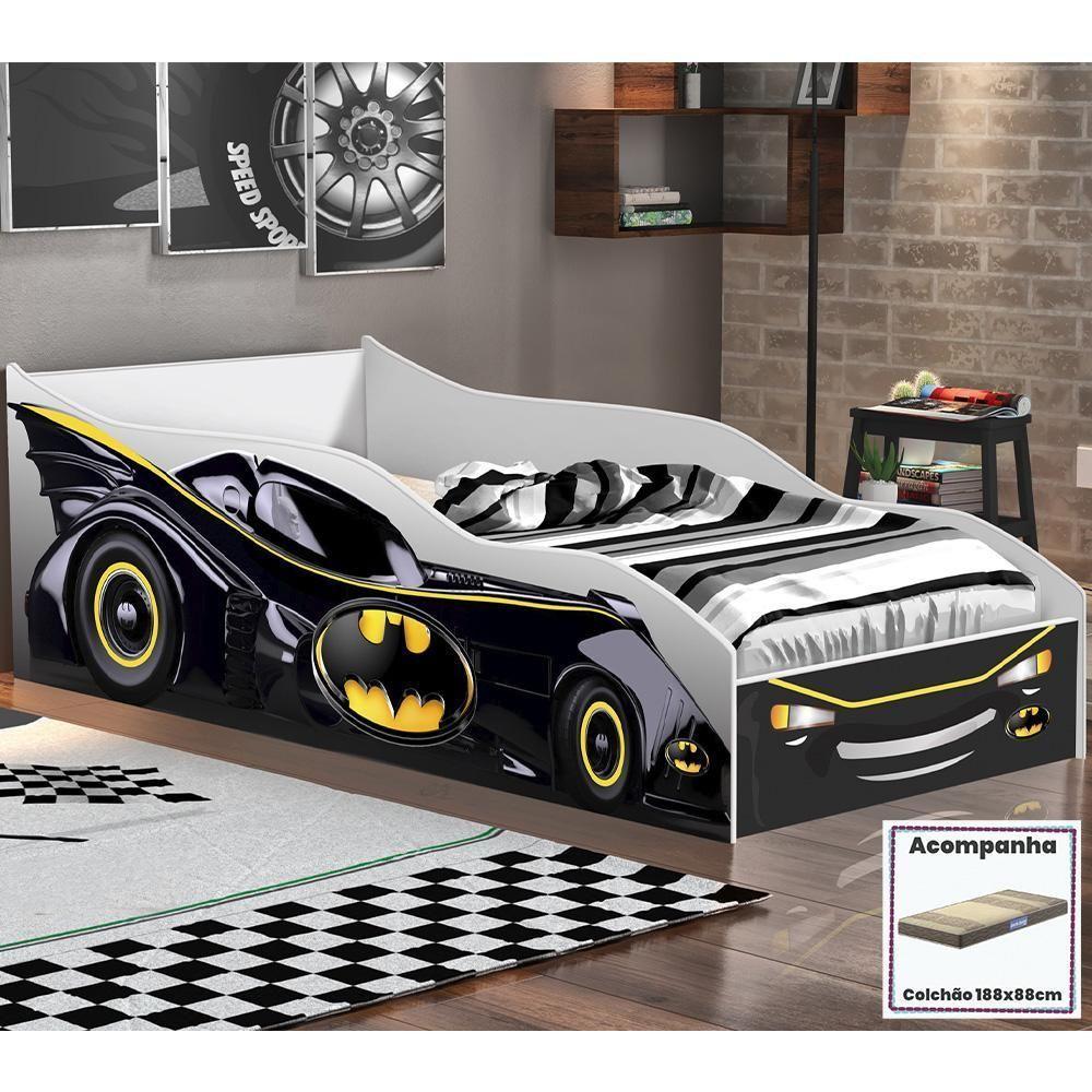Cama Quarto Solteiro Carro Com Colchão Preto - 1