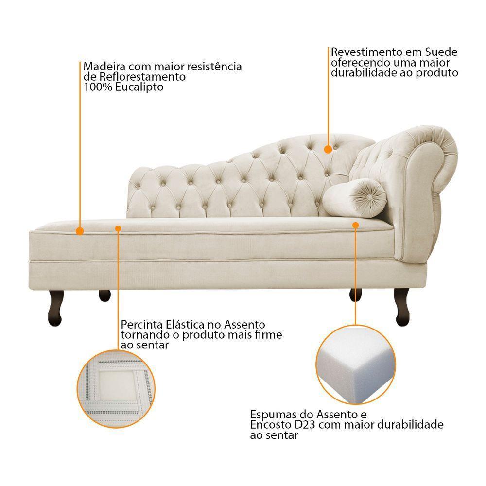 Divã Recamier Diana Lado Esquerdo 120cm Suede Bege - 5