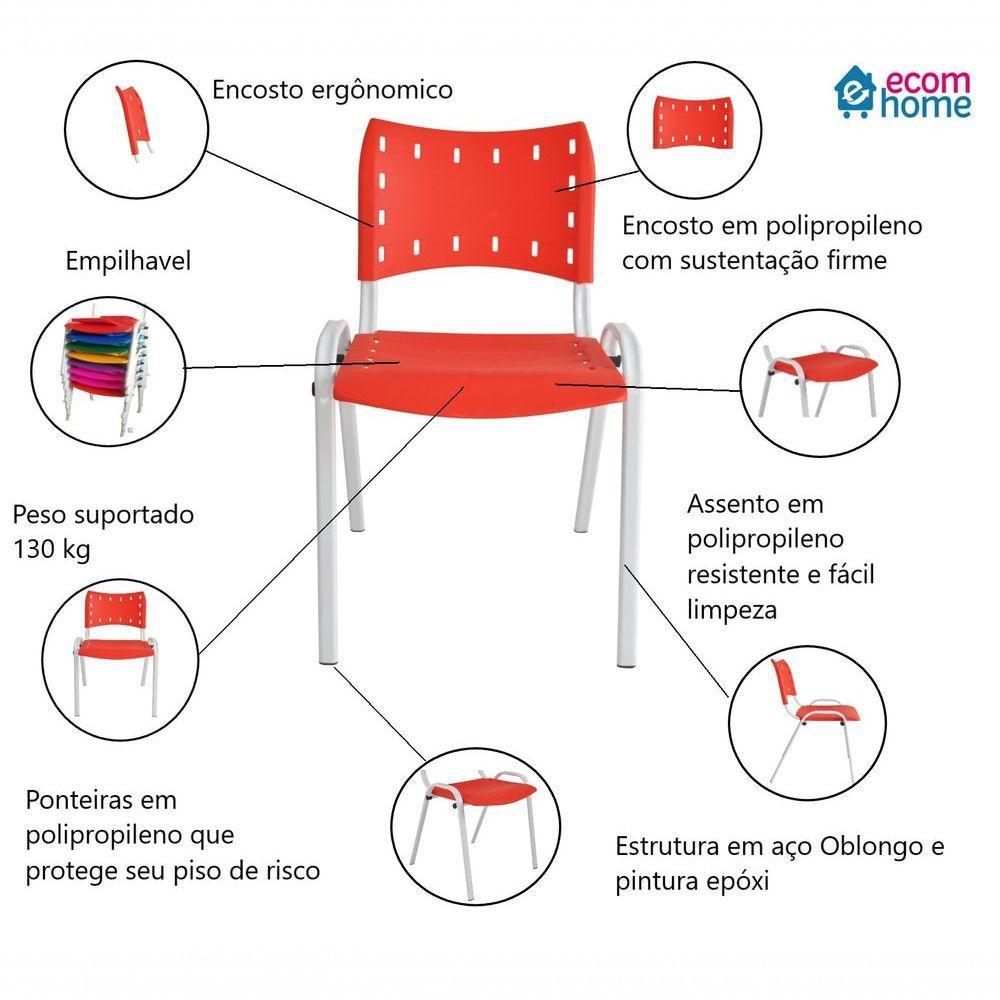Kit 4 Cadeiras Iso Para Escola Escritório Comércio Vermelha Base Branca - 2