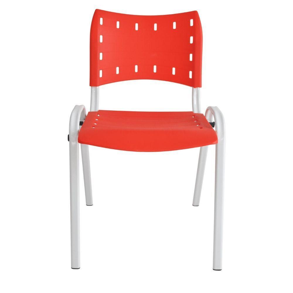 Kit 4 Cadeiras Iso Para Escola Escritório Comércio Vermelha Base Branca - 6