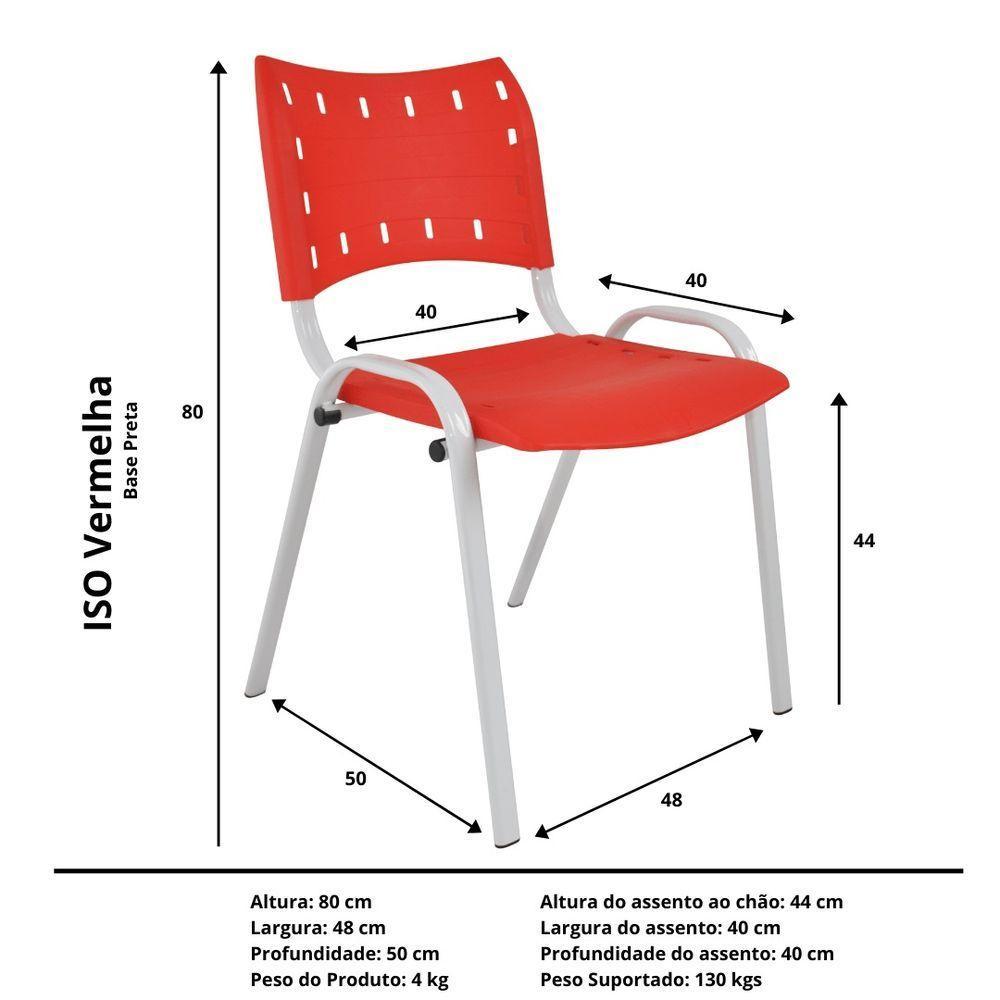 Kit 4 Cadeiras Iso Para Escola Escritório Comércio Vermelha Base Branca - 7