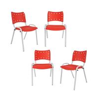 Kit 4 Cadeiras Iso Para Escola Escritório Comércio Vermelha Base Branca - 1