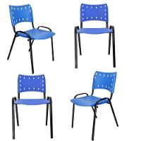 Kit 4 Cadeiras Iso Para Escola Escritório Comércio Azul Base Preta - 1