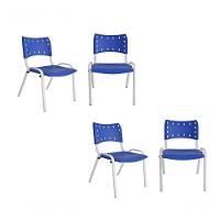Kit 4 Cadeiras Iso Para Escola Escritório Comércio Azul Base Branca - 1