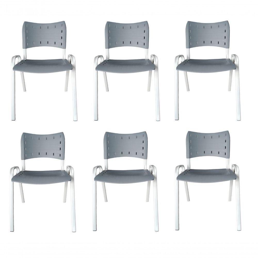 Kit 6 Cadeiras Iso Para Escola Escritório Comércio Cinza Base Branca - 1