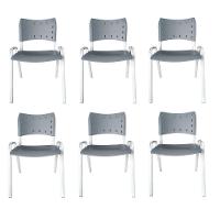 Kit 6 Cadeiras Iso Para Escola Escritório Comércio Cinza Base Branca - 1