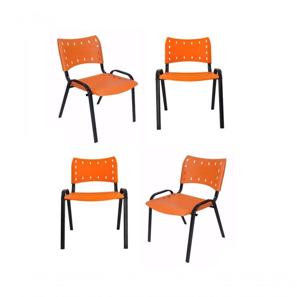 Kit 4 Cadeiras Iso Para Escola Escritório Comércio Laranja Base Preta - 1