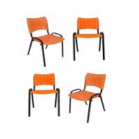 Kit 4 Cadeiras Iso Para Escola Escritório Comércio Laranja Base Preta - 1