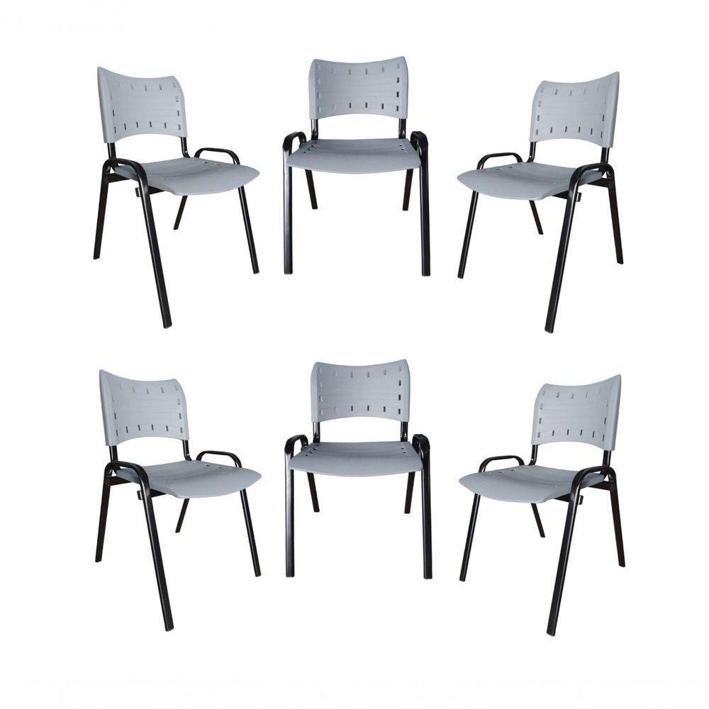 Kit 6 Cadeiras Iso Para Escola Escritório Comércio Cinza Base Preta - 1