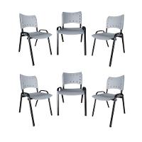 Kit 6 Cadeiras Iso Para Escola Escritório Comércio Cinza Base Preta - 1