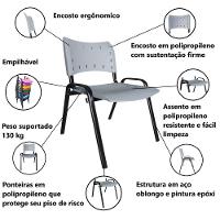 Kit 6 Cadeiras Iso Para Escola Escritório Comércio Cinza Base Preta - 2