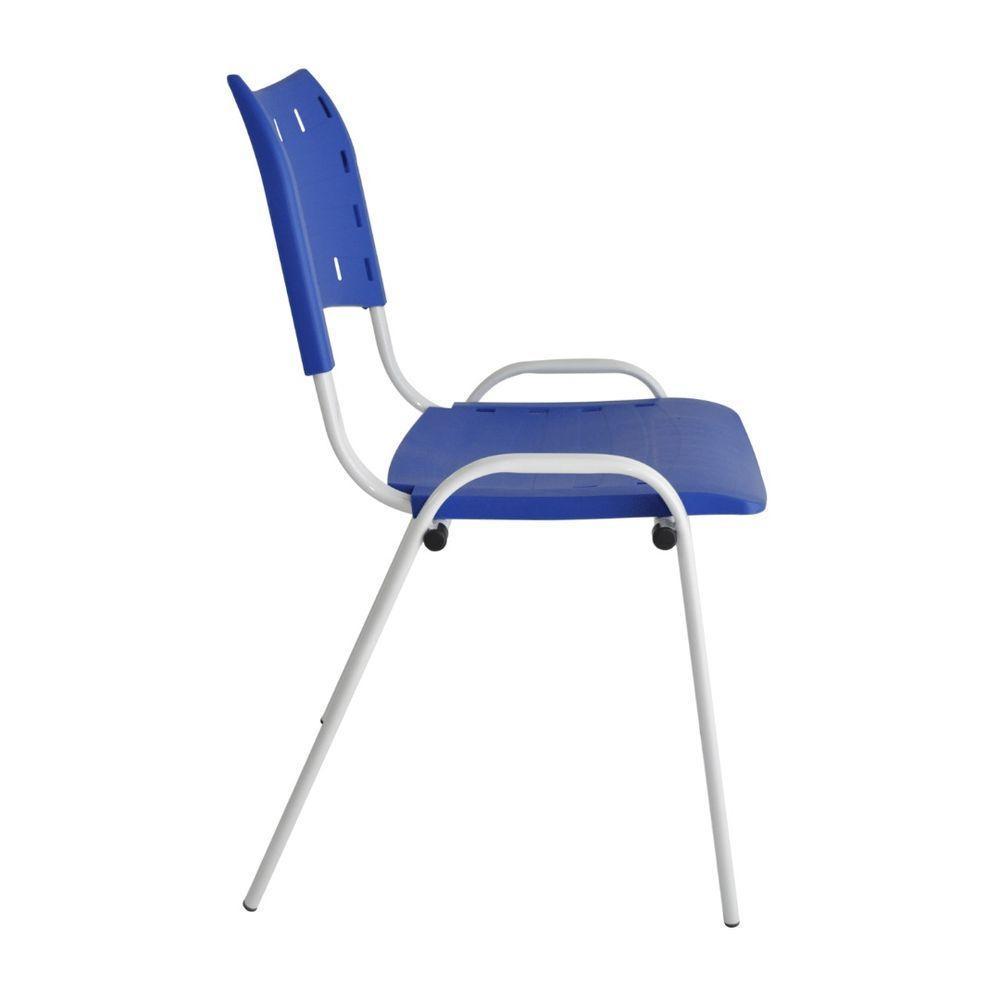 Kit 7 Cadeiras Iso Para Escola Escritório Comércio Azul Base Branca - 4