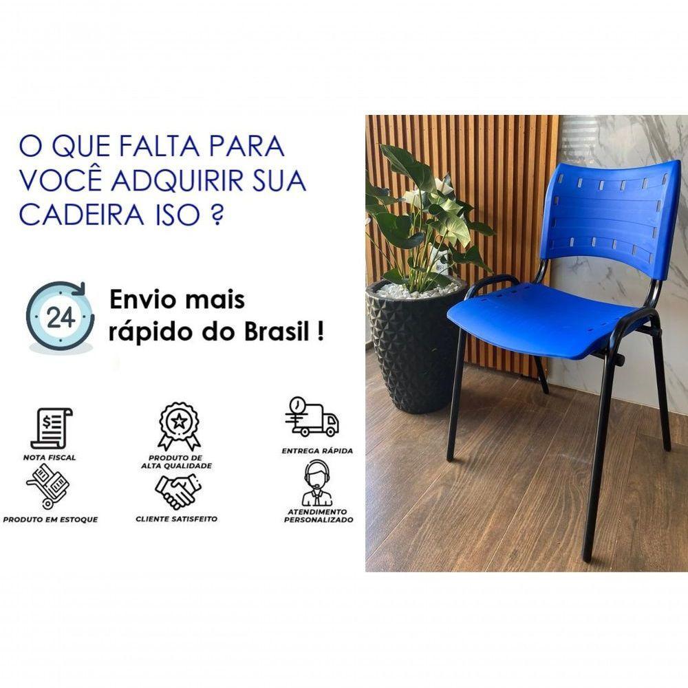 Kit 7 Cadeiras Iso Para Escola Escritório Comércio Azul Base Preta - 5