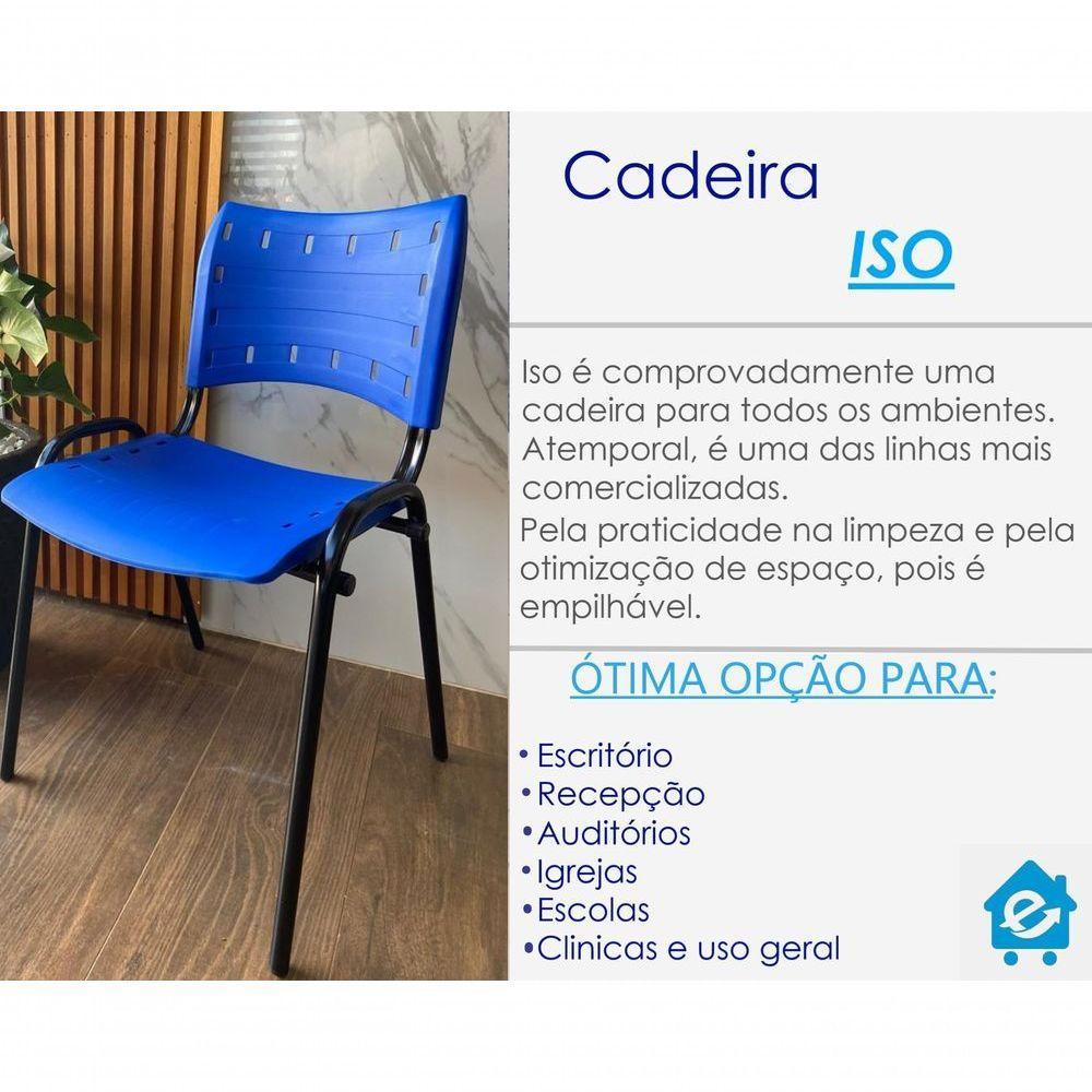 Kit 7 Cadeiras Iso Para Escola Escritório Comércio Azul Base Preta - 7