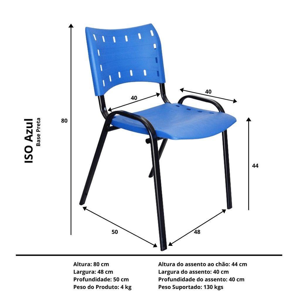 Kit 7 Cadeiras Iso Para Escola Escritório Comércio Azul Base Preta - 8