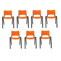 Kit 7 Cadeiras Iso Para Escola Escritório Comércio Laranja Base Preta - 1