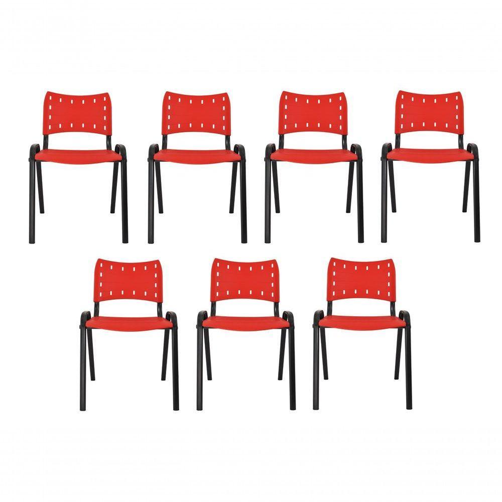 Kit 7 Cadeiras Iso Para Escola Escritório Comércio Vermelha Base Preta - 1