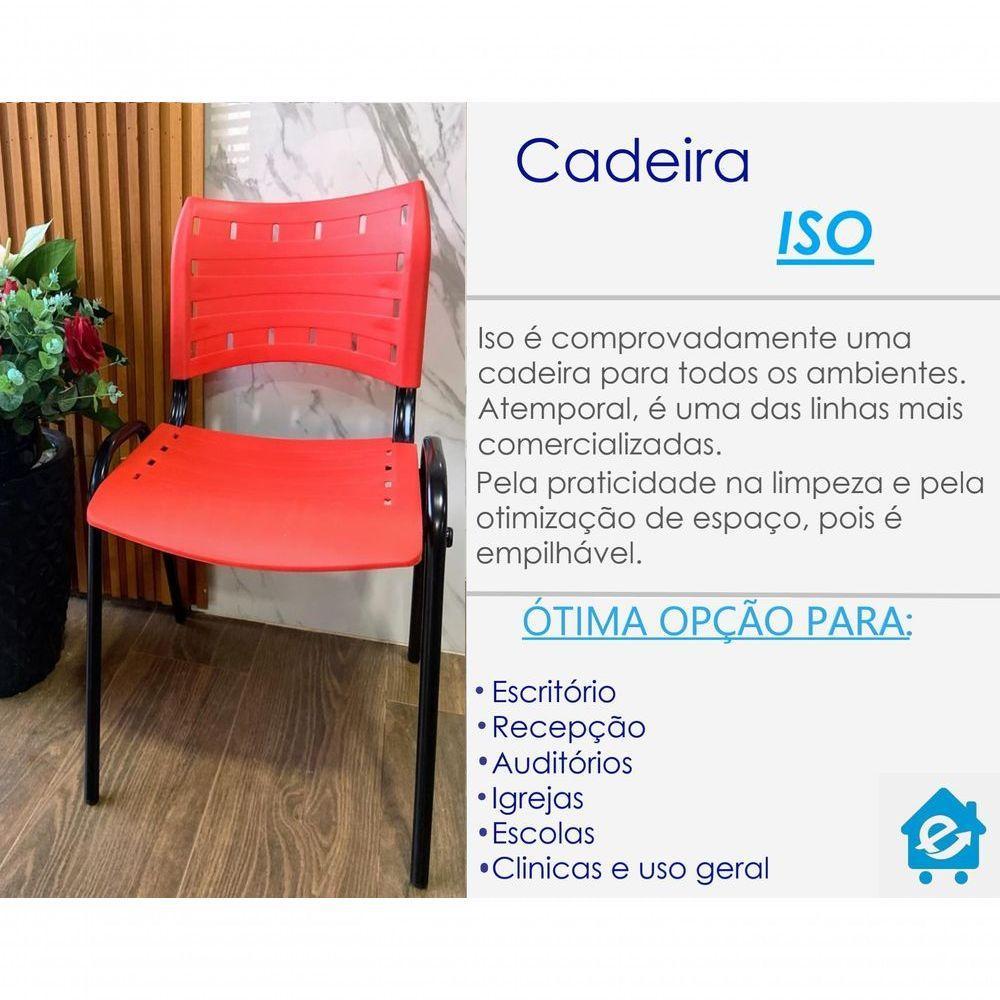 Kit 7 Cadeiras Iso Para Escola Escritório Comércio Vermelha Base Preta - 6