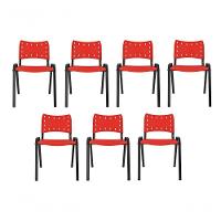 Kit 7 Cadeiras Iso Para Escola Escritório Comércio Vermelha Base Preta - 1